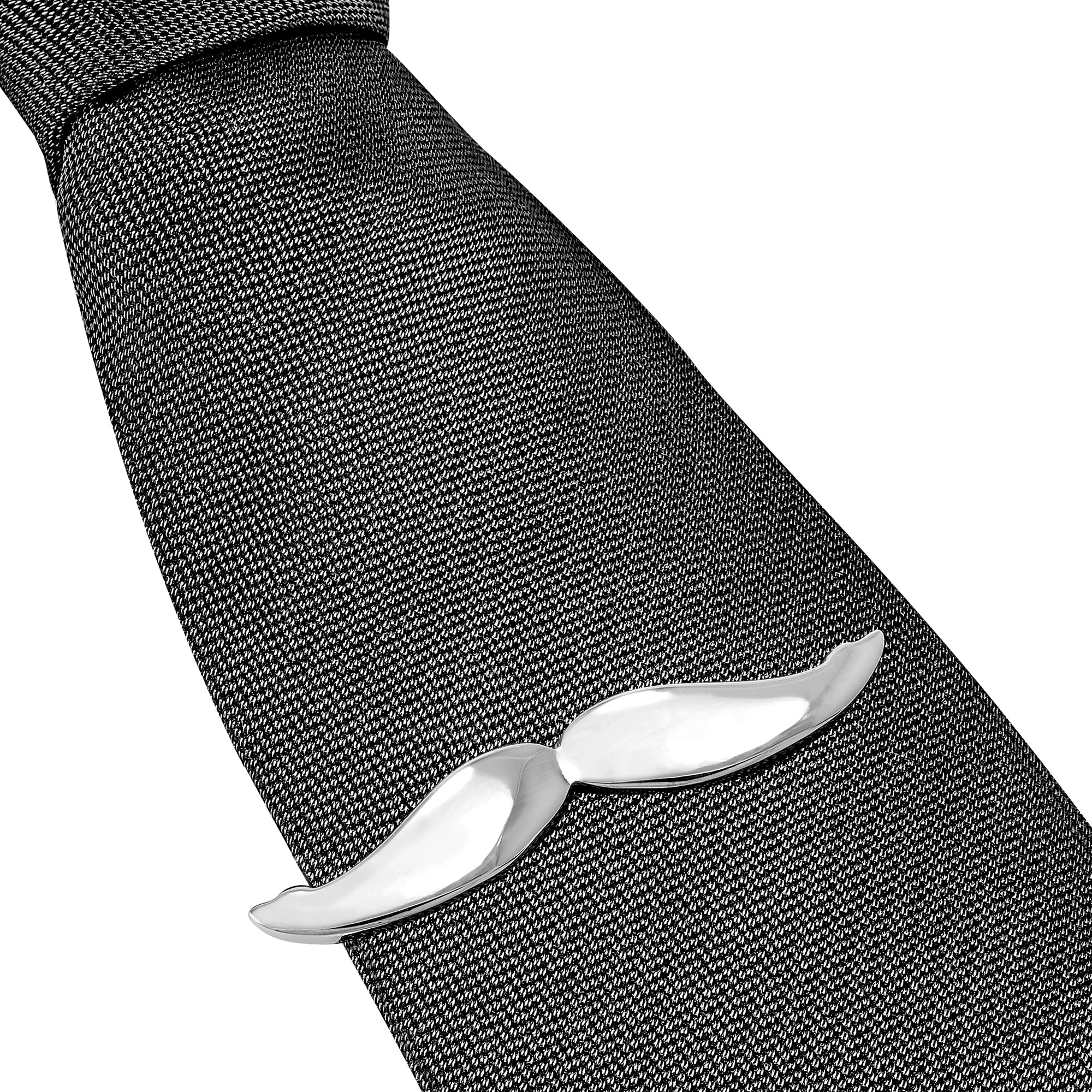 Pisacorbatas de Bigote Estilo Hipster de 5 cm de Largo Color Plateado en Caja de Regalo