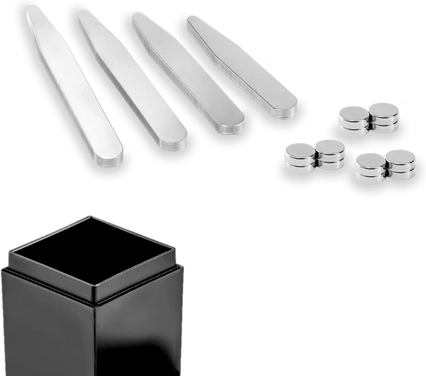Johnn Le Roi Set de Varillas para Cuello de Camisa, 24 Piezas con Imanes, Acero Inoxidable, Estuche Negro