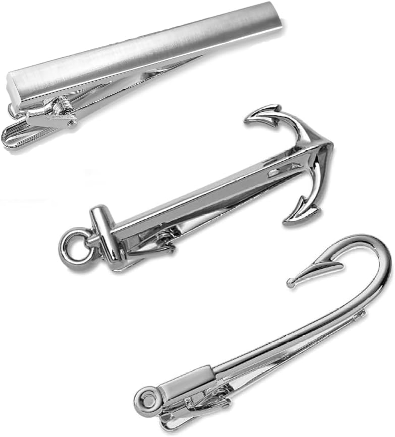 3 pieza Tie Clip Bar Set, 5,1 cm Plata Tie Clip, Anchor, anzuelo Tie Clip en caja de regalo puentes Denver