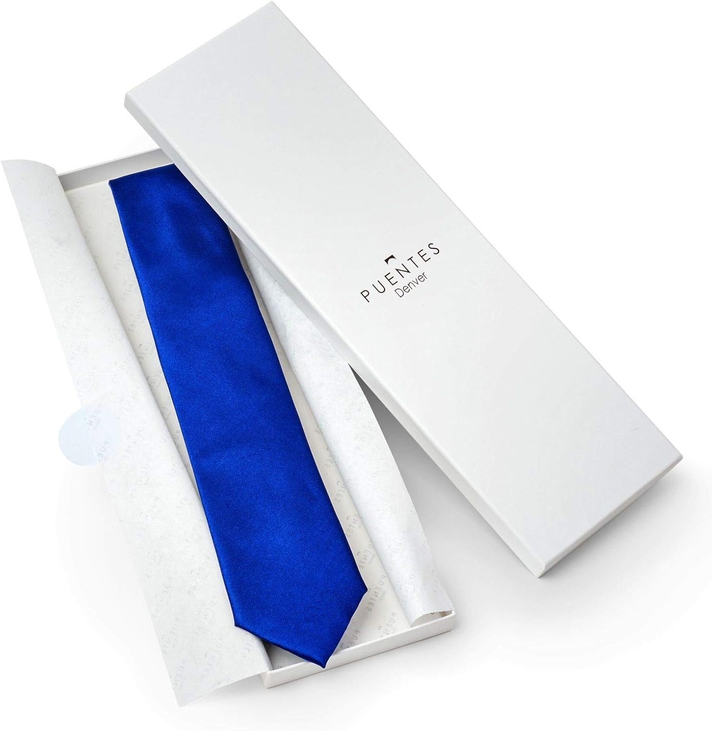 Puentes Denver Corbata Premium de 100% Seda, Azul 7.6 cm de Ancho