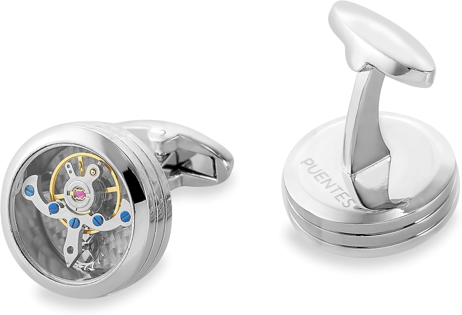 Mancuernillas Plateadas Modelo Tourbillon con Movimiento al Agitar Marca Puentes Denver