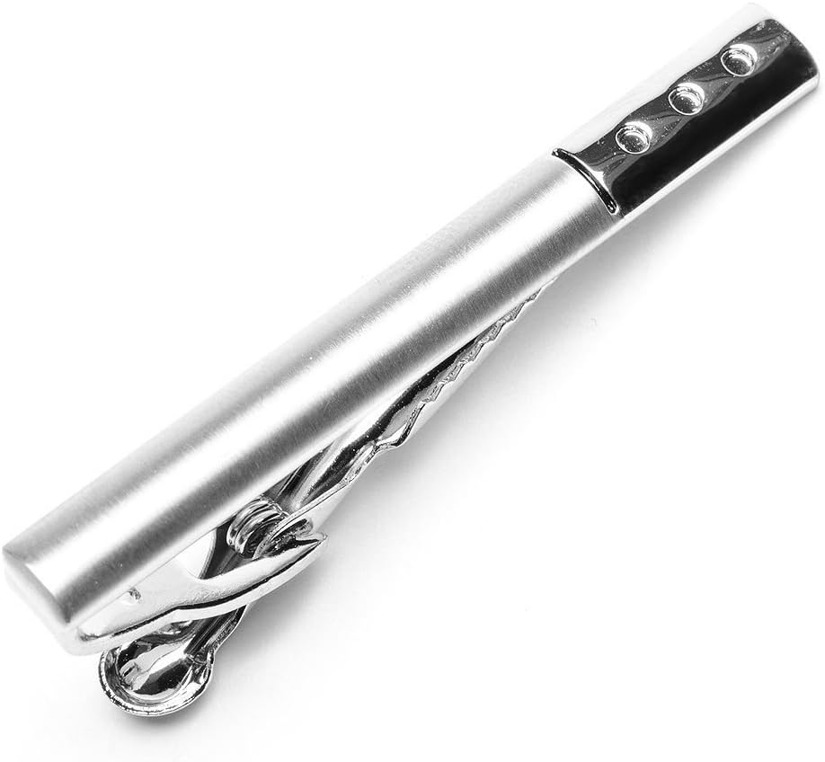 Clip de corbata moderno de color blanco con tono plateado cepillado y cierre de pinza de alta calidad + caja de regalo