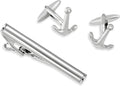 Pisacorbatas Estilo Acero Inoxidable 5.7cm y Mancuernillas de Ancla Marinero set de 3 piezas en caja de Regalo