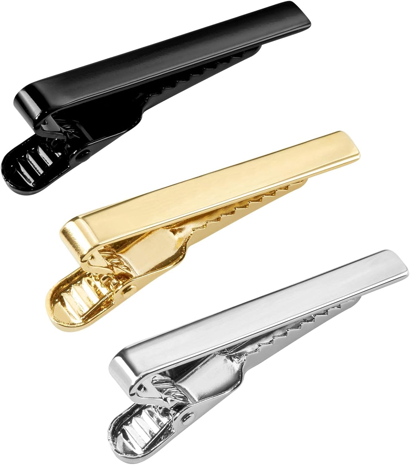 Puentes Denver Set de Pisacorbatas Tri-Color 3.8 cm Liso Brillante Estilo Pinza en Caja de Regalo