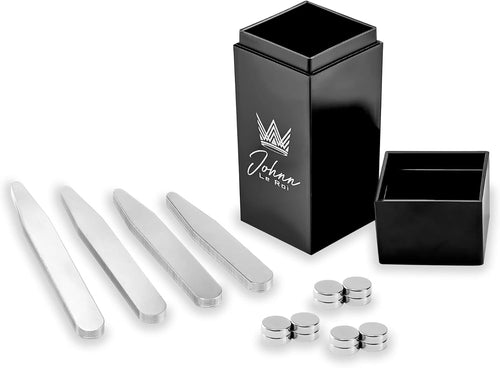 Johnn Le Roi Set de Varillas para Cuello de Camisa, 24 Piezas con Imanes, Acero Inoxidable, Estuche Negro