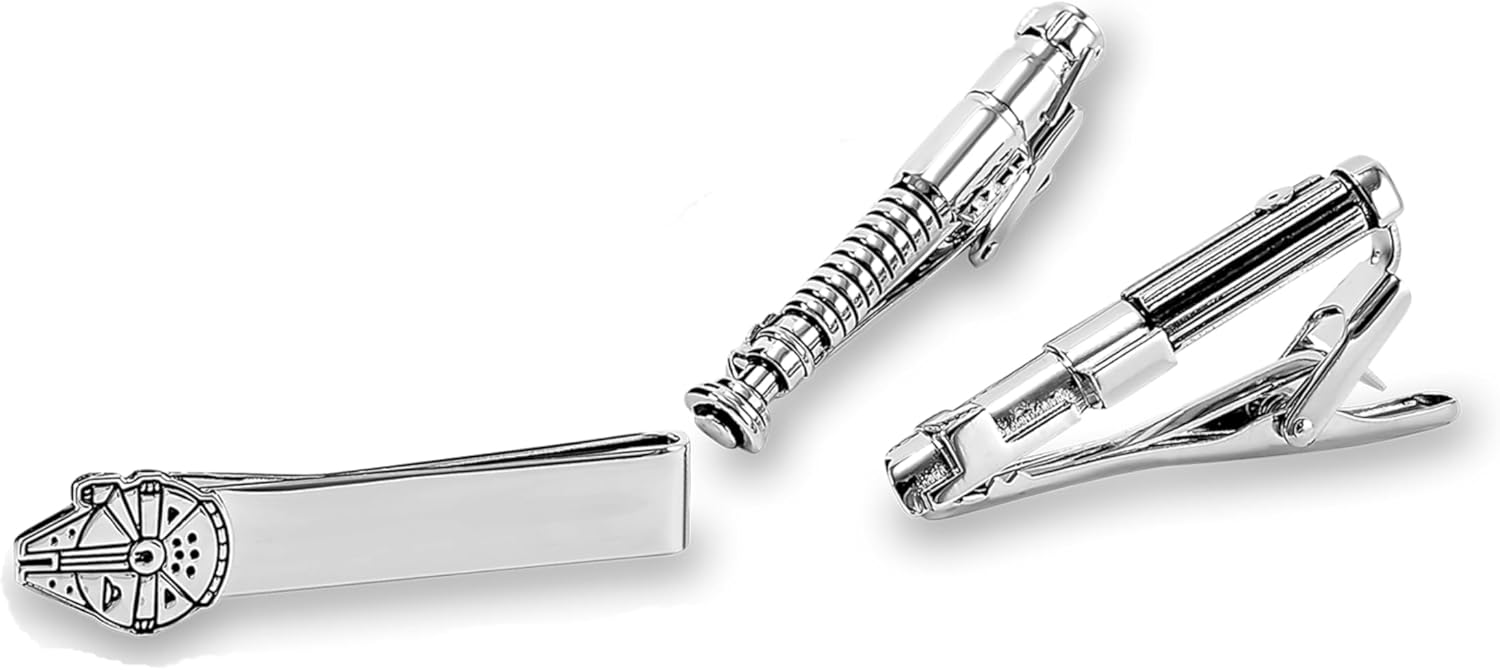 Juego de 3 Pisacorbatas tematica Starwars Obiwan, Anakin, Halcón en Caja de regalo Marca Puentes Denver