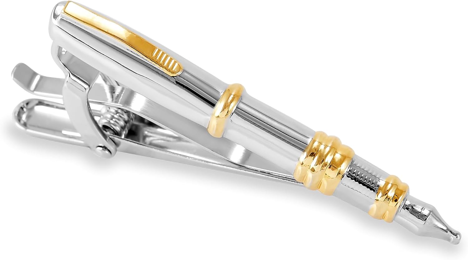 Pisacorbatas Fino Estilo Pluma Fuente Plateado y Dorado marca Puentes Denver