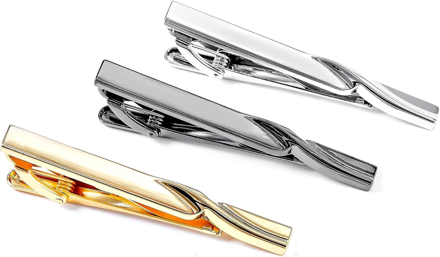 Set de Pisacorbatas de Clip 5.4 cm Tri color Estilo Onda Sofisticado en caja de Regalo Puentes Denver