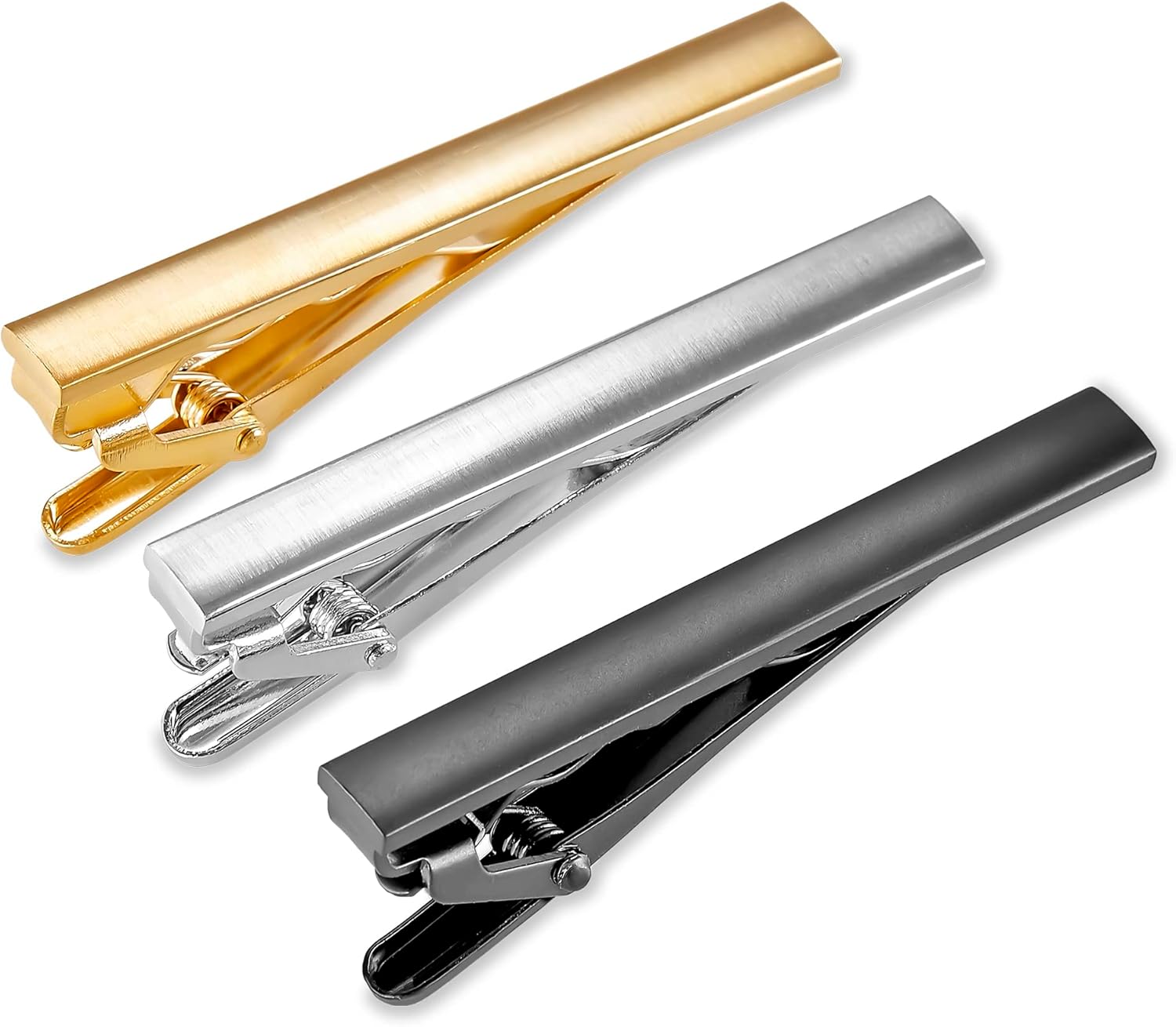 Set 3 Pisacorbatas 5.7cm Estilo Satinado Cepillado tri-color en Caja de Regalo