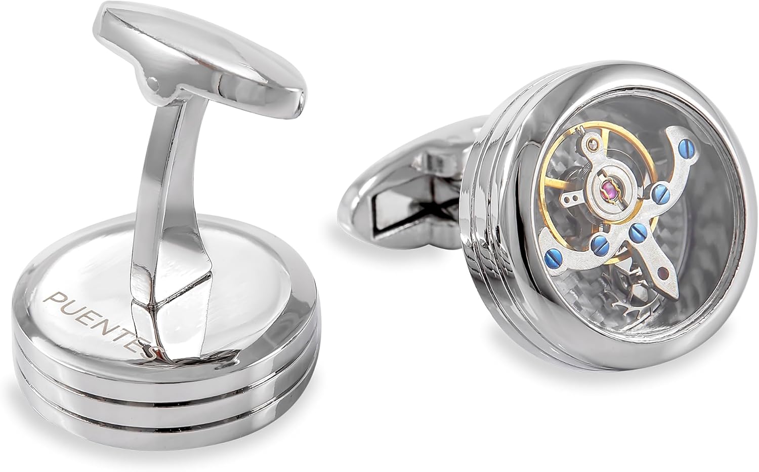 Mancuernillas Plateadas Modelo Tourbillon con Movimiento al Agitar Marca Puentes Denver