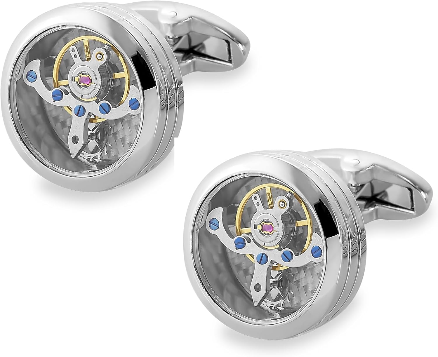 Mancuernillas Plateadas Modelo Tourbillon con Movimiento al Agitar Marca Puentes Denver