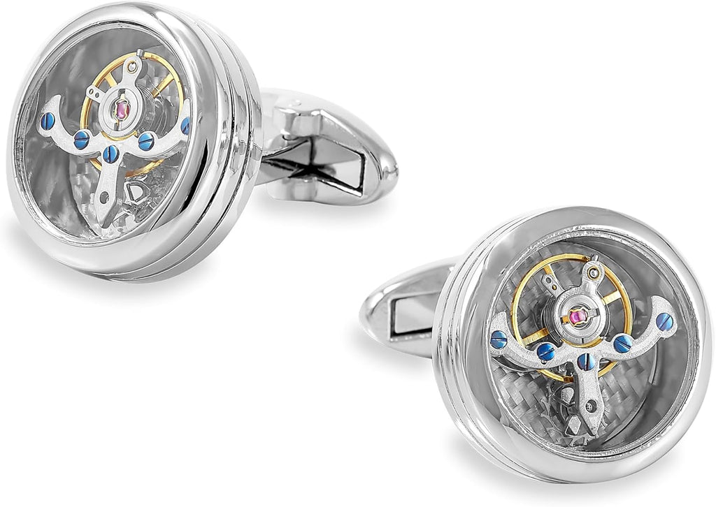 Mancuernillas Plateadas Modelo Tourbillon con Movimiento al Agitar Marca Puentes Denver