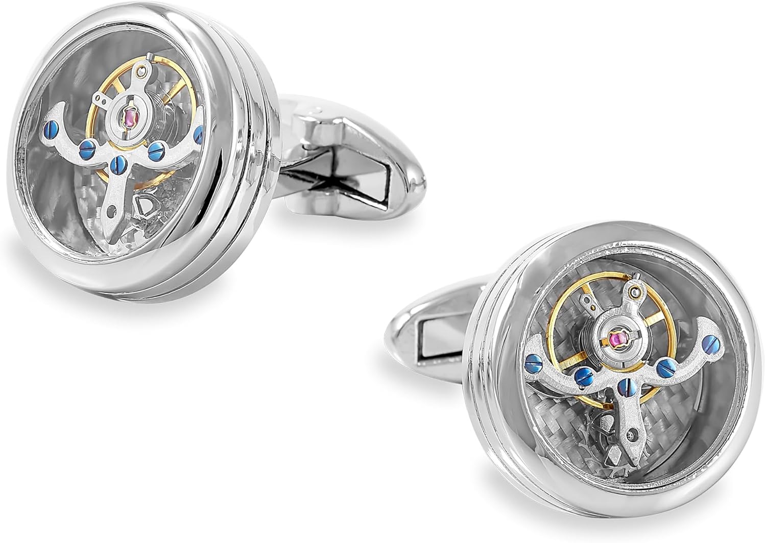 Mancuernillas Plateadas Modelo Tourbillon con Movimiento al Agitar Marca Puentes Denver