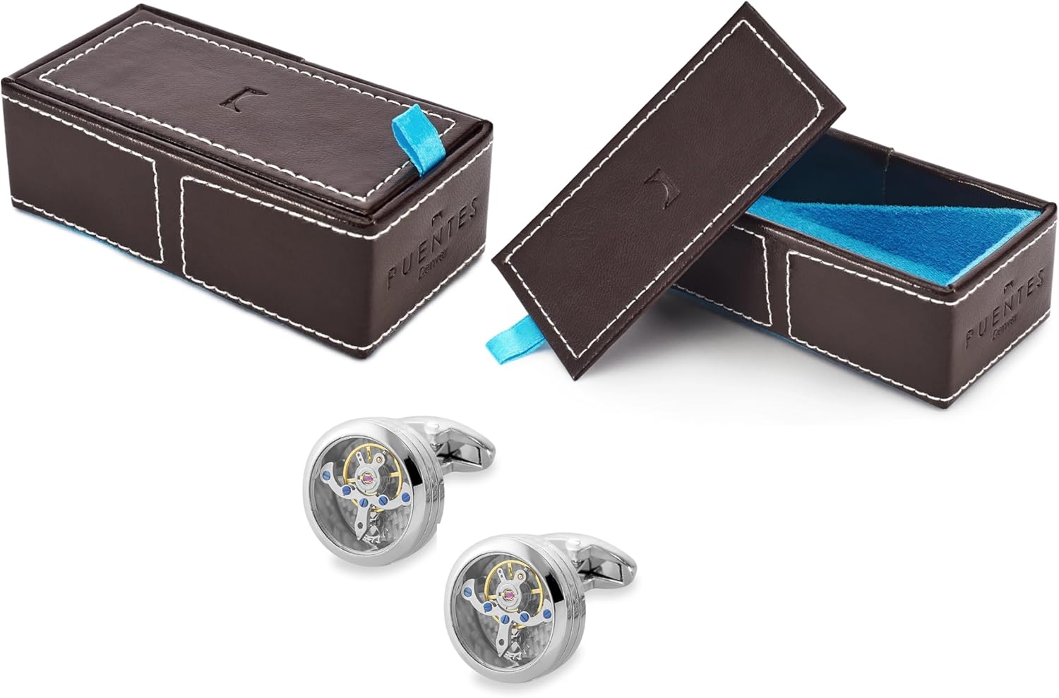 Mancuernillas Plateadas Modelo Tourbillon con Movimiento al Agitar Marca Puentes Denver