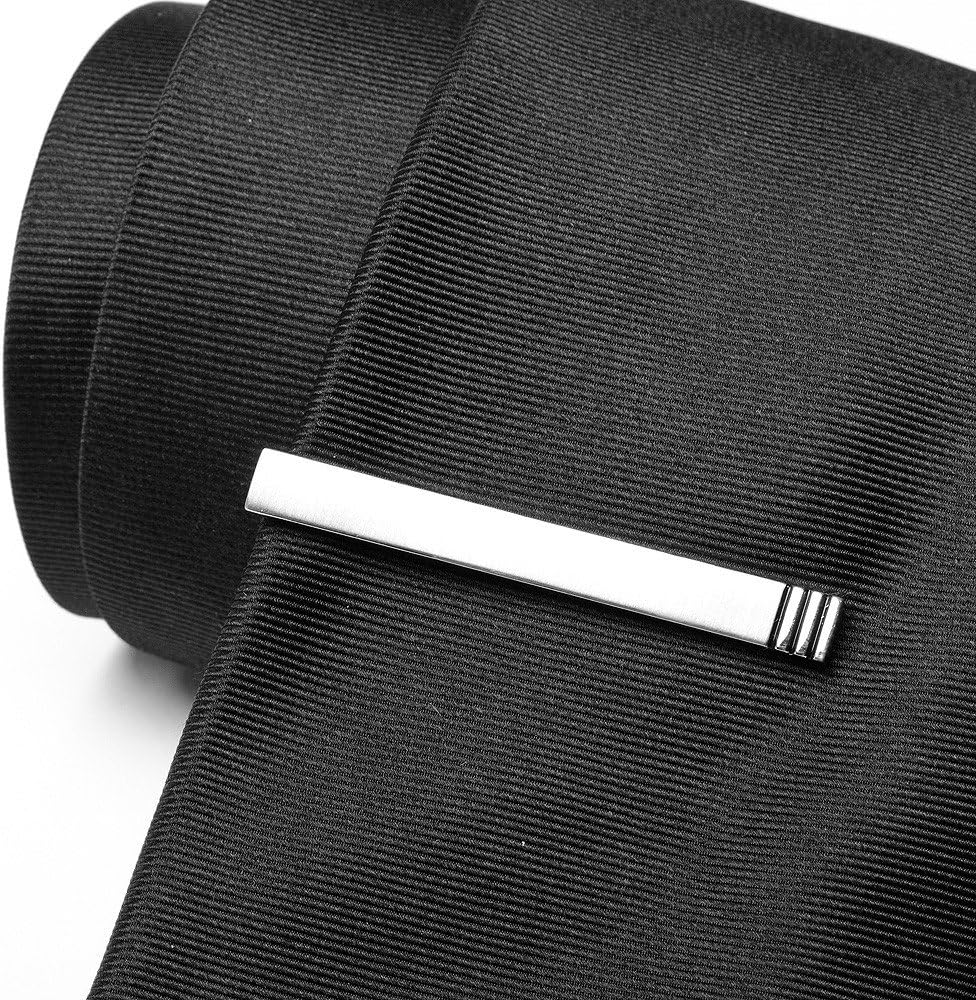 Puentes Denver - Clip para corbata (tono plateado cepillado, 3 rayas, cierre de pinza)