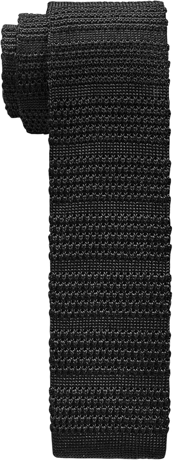 100% Silk Skinny Knit Tie Solid Black 2 Inch Wide Modern