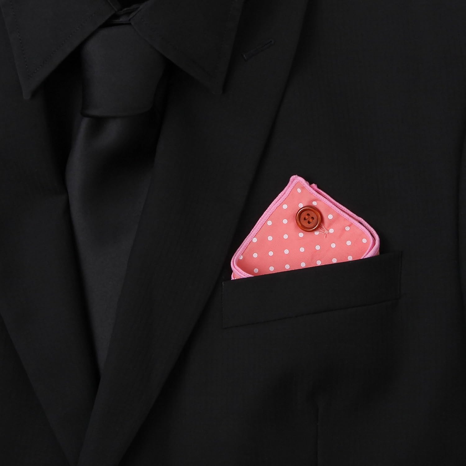 Pañuelo de bolsillo 100% algodón, Diseño de lunares rosas C/botón, Colección de Puentes Denver