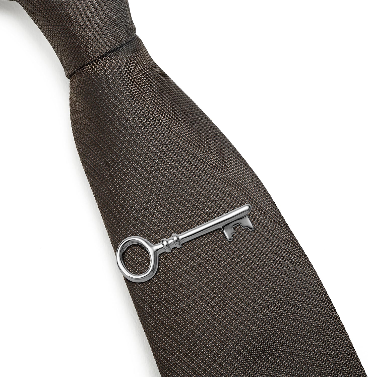 Juego de Pisacorbatas Hipster de 3 piezas, Bigote, Llave vintage y Barra lisa, Plateados de 4.5 cm Slim C/caja de regalo