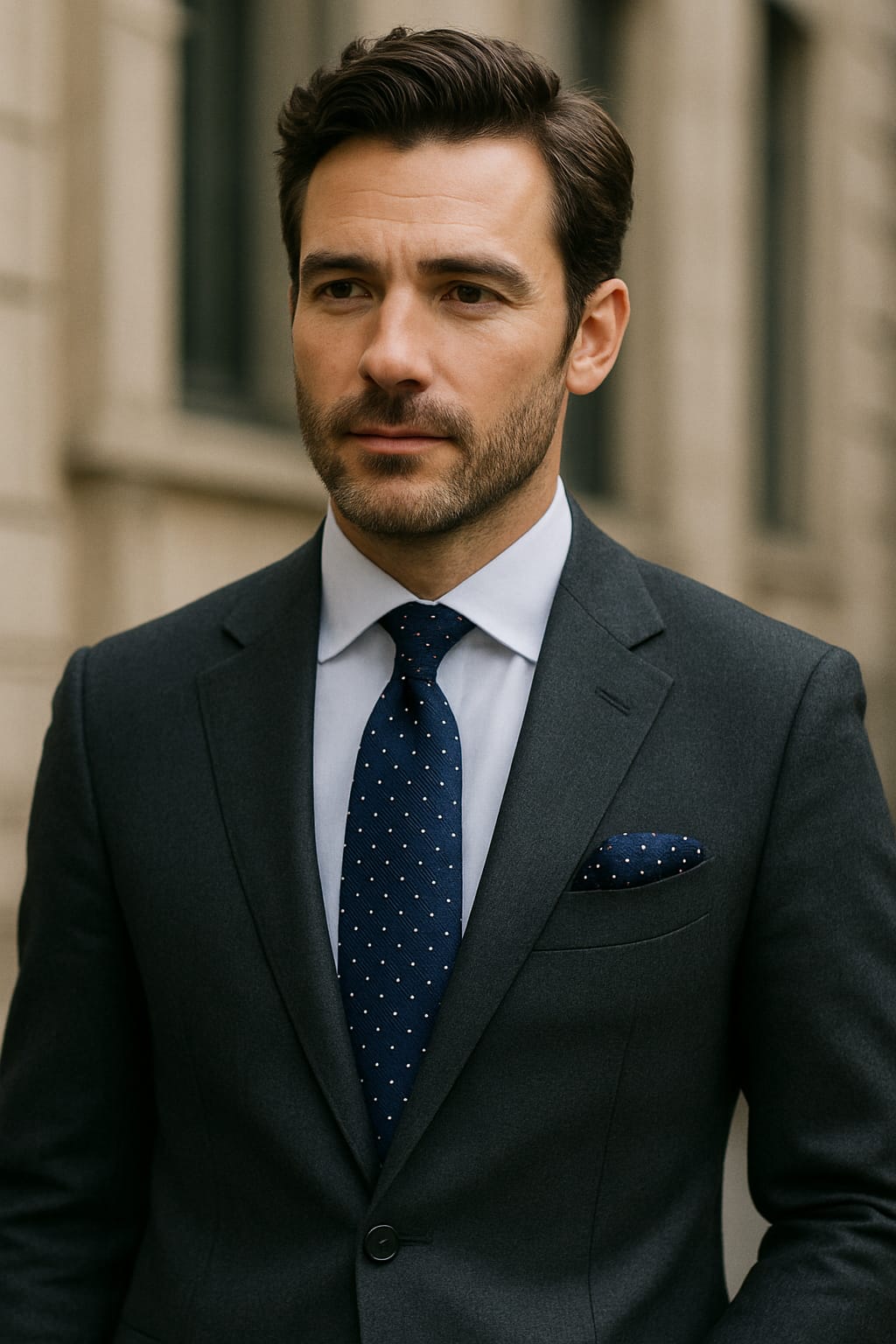 pañuelo Pin Dot azul y plata 100% seda Pocket Square colección de bodas By Puentes Denver