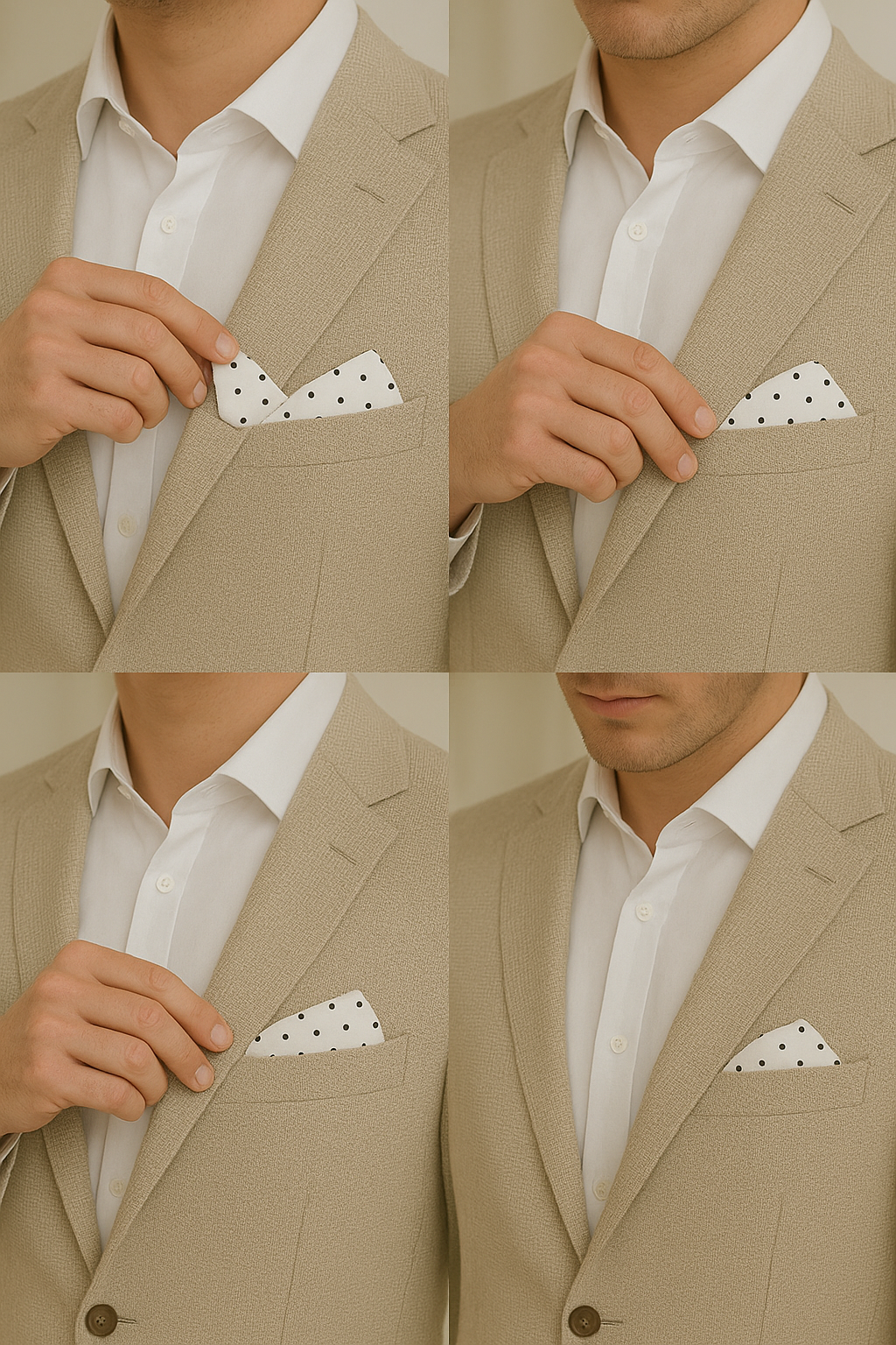 Pañuelo de Seda Fina pin dot color blanco lunares negros para Saco