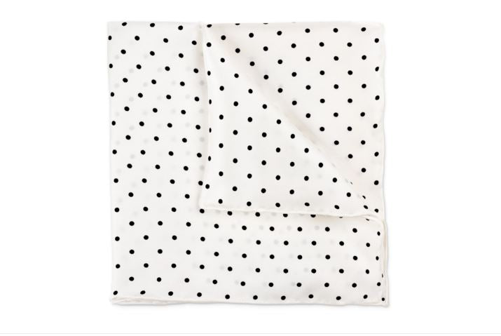 Pañuelo de Seda Fina pin dot color blanco lunares negros para Saco